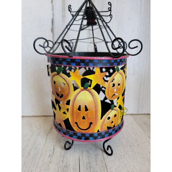 Vintage metal Halloween tea light pumpkin black cat which spider home decor cand - Picture 2 of 9